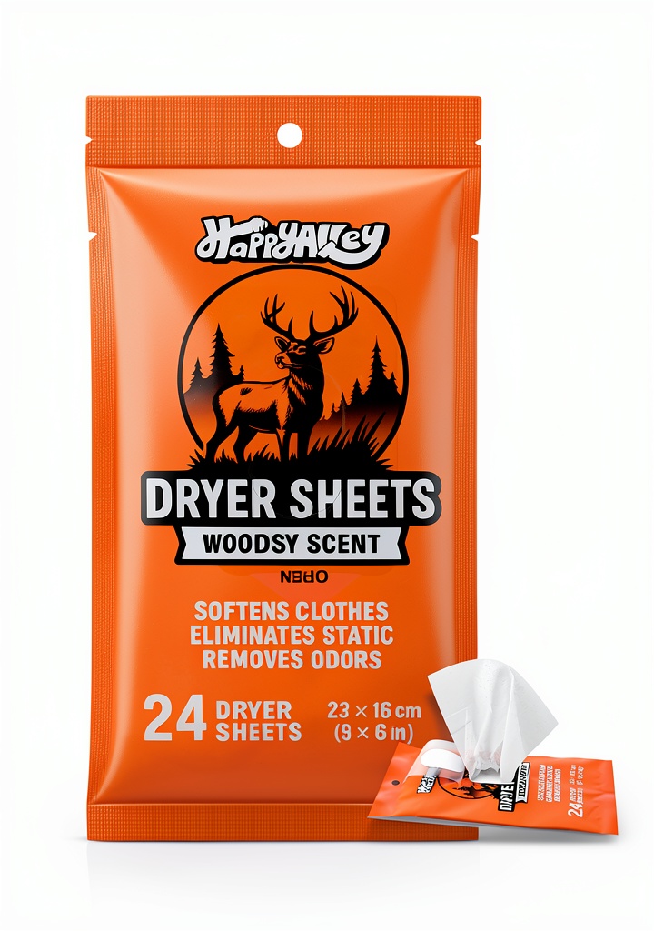HappyAlley hunting dryer sheets placed beside a hunting jacket